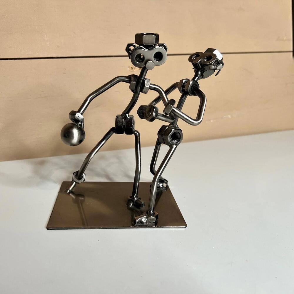 Metal Nut Bolt Art Sculpture Boxing Figures Handmade Industrial‎ Desk Decor